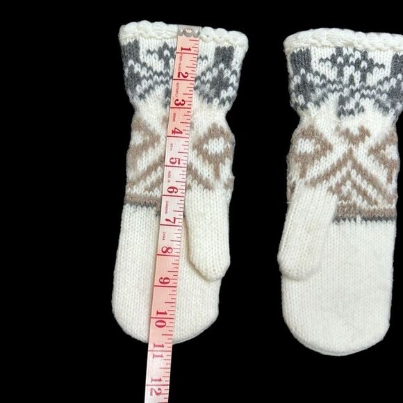 Fair Isle Pattern Cream white extended mittens size M/L - Picture 3 of 8